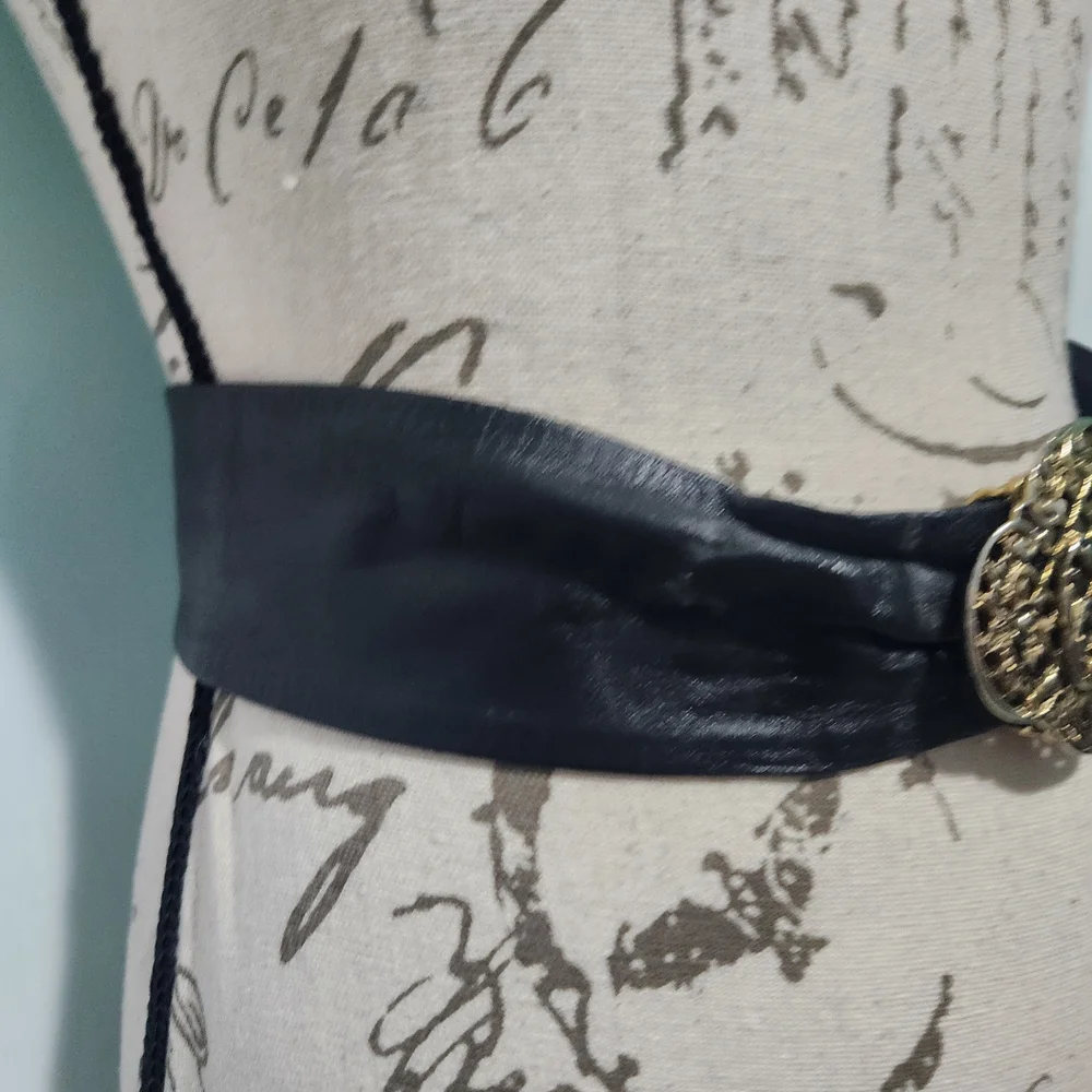 Vintage Western Clara Micha Pleather Belt W Gold Color Metal Buckle.
